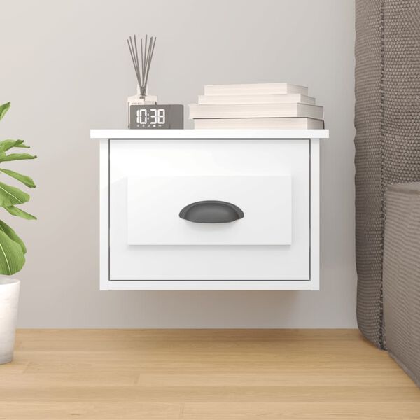 vidaXL Wall-mounted Bedside Cabinet High Gloss White 41.5x36x28cm
