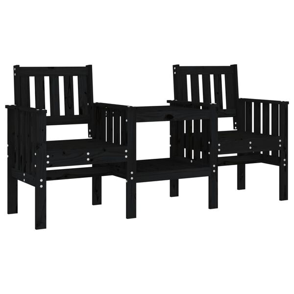 vidaXL Garden Bench with Table 2-Seater Black Solid Wood Pine