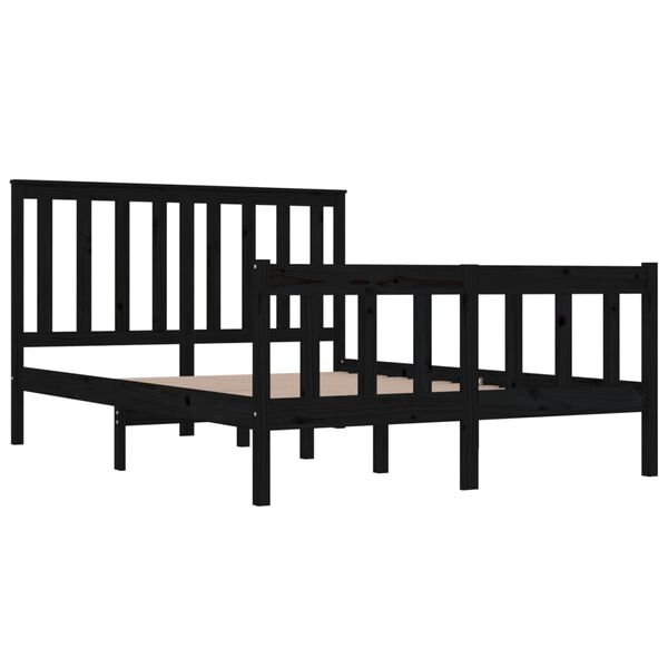 vidaXL Bed Frame without Mattress Black Solid Wood Double