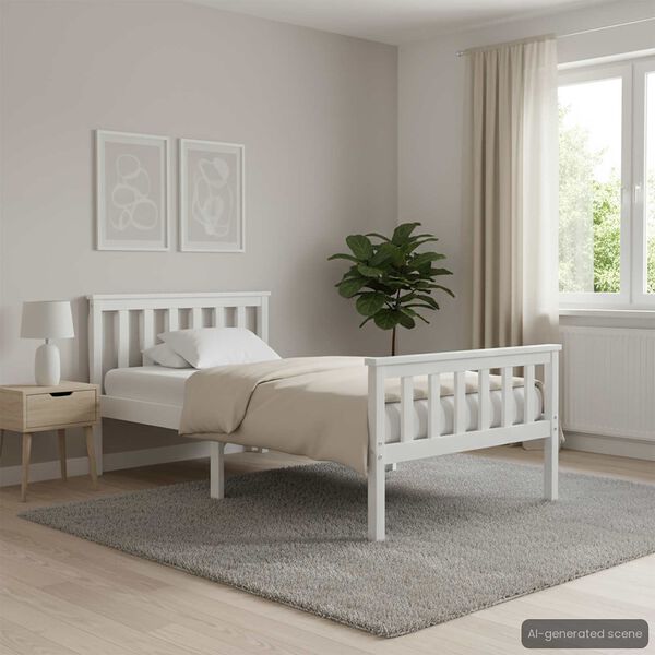 vidaXL Bed Frame without Mattress White Solid Pinewood 100x200 cm
