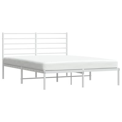 vidaXL Metal Bed Frame with Headboard White 140x190 cm