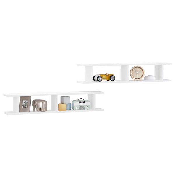 vidaXL Wall Shelf 2pcs High Gloss White 105x18x20cm Engineered Wood