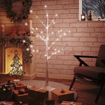 vidaXL LED White Birch Tree Warm White 48 LEDs 120 cm