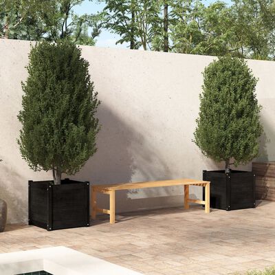 vidaXL Garden Planters 2 pcs Black 50x50x50 cm Solid Pinewood