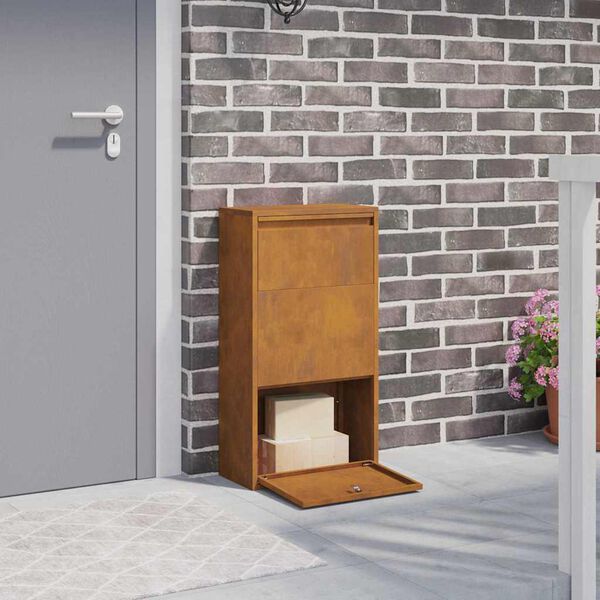 vidaXL Parcel Drop Box with Storage Brown 44 x 22 x 82 cm Steel
