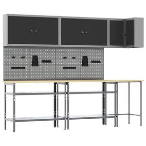 vidaXL Work Cabinet Set with Shelf with Storage 10 pcs Black and Grey