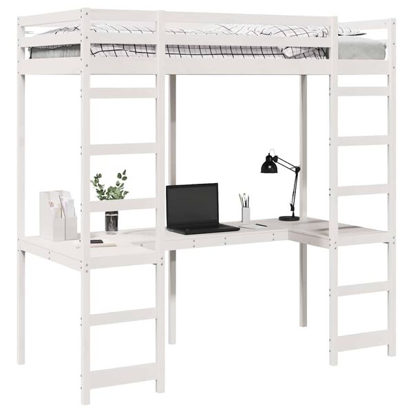 vidaXL Loft Bed Frame White 90 x 190 cm Solid Pine Wood