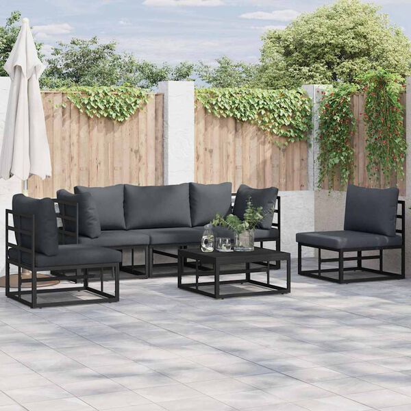 vidaXL Garden Sofa Set with Cushion 6 pcs Black Aluminium