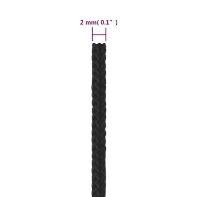 vidaXL Boat Rope Full Black 2 mm 25 m Polypropylene