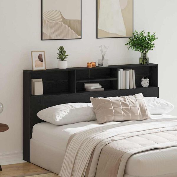 vidaXL Headboard Cabinet Black Oak 180 x 19 x 103.5 cm Engineered Wood