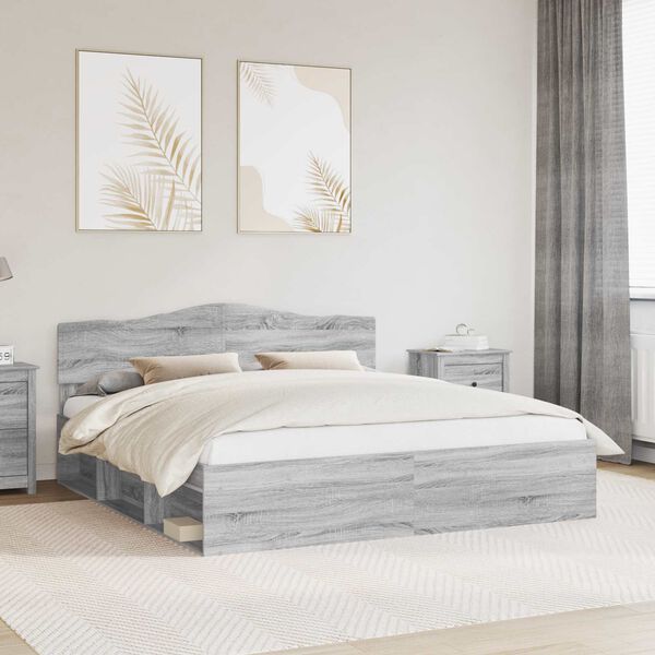 vidaXL Bed Frame Grey Sonoma 180 x 200 cm Solid Pine Wood