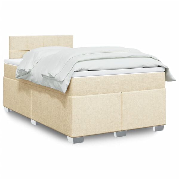 vidaXL Box Spring Bed with Mattress Cream 120x200 cm Fabric