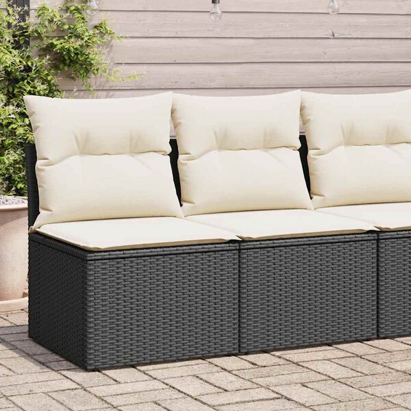 vidaXL 2 Piece Garden Sofa Set with Cushions Black Poly Rattan Acacia