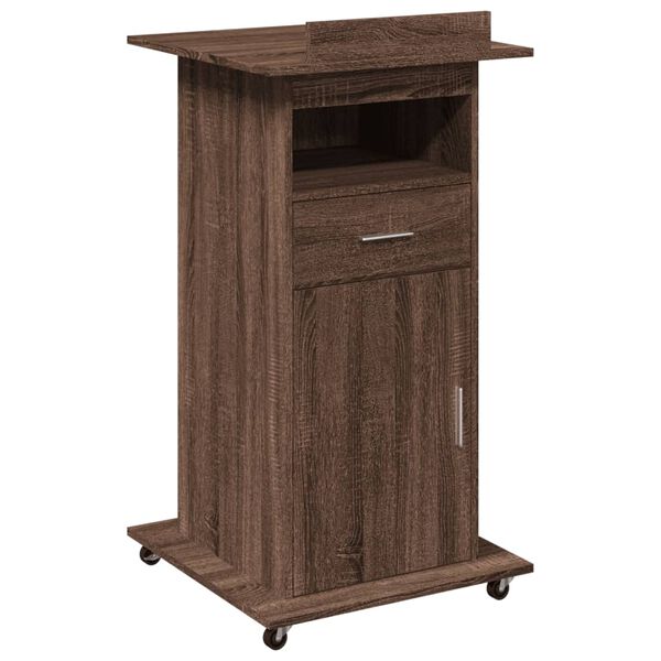 vidaXL Lectern with Wheels & Drawer Brown Oak 55x55x107 cm Engineered Wood