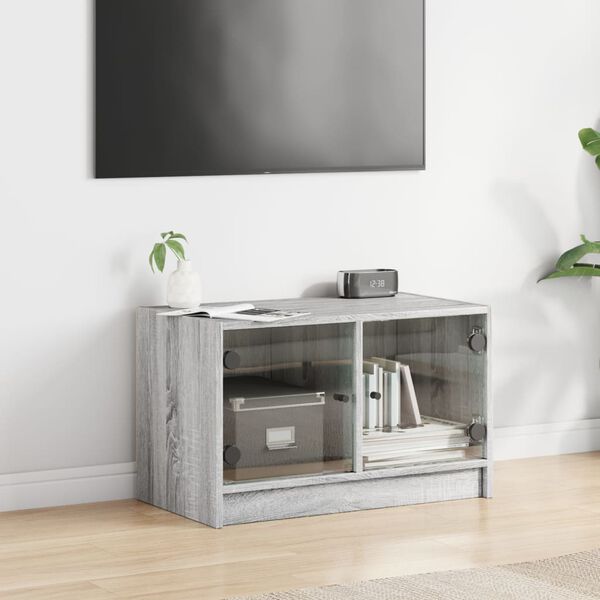 vidaXL TV Cabinet with Glass Doors Grey Sonoma 68x37x42 cm