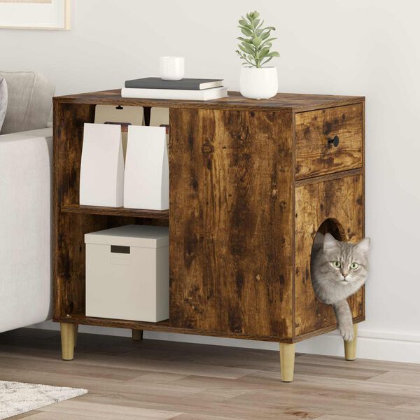 vidaXL Cat House Smoked Oak 72 x 42.5 x 70 cm Engineered Wood
