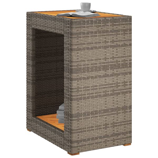 vidaXL Garden Side Table with Wooden Top Grey 60x40x75 cm Poly Rattan