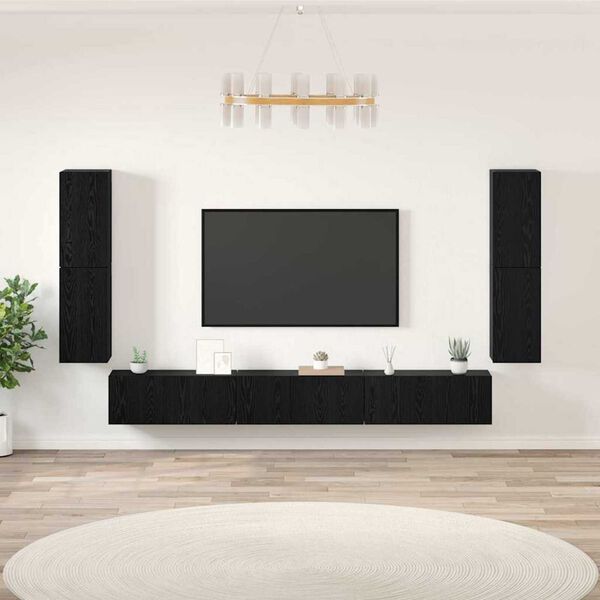 vidaXL TV Units Wall-mounted 4 pcs Black Oak Engineered wood