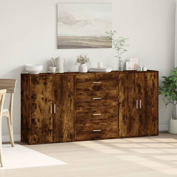 vidaXL Sideboards 3 pcs Smoked Oak 60x31x84 cm Engineered Wood