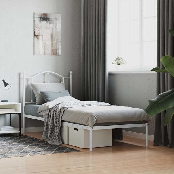 vidaXL Metal Bed Frame without Mattress with Headboard White 90x190cm