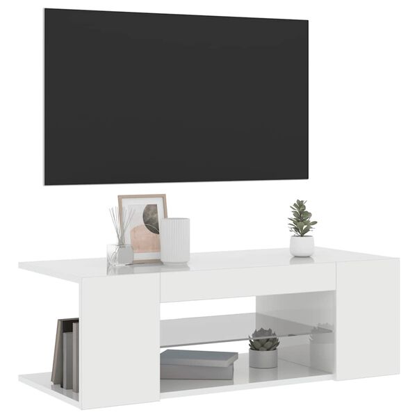 vidaXL TV Cabinet with LED Lights High Gloss White 90x39x30 cm