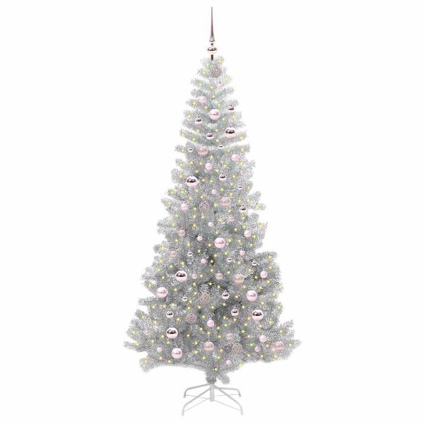 vidaXL Christmas Tree with 300 LEDs with Stand Silver 210 cm PET