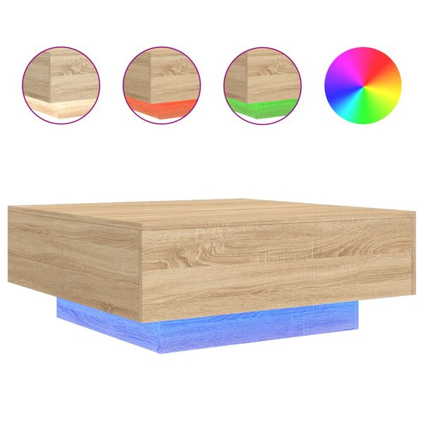 vidaXL Coffee Table with LED Lights Sonoma Oak 80x80x31 cm