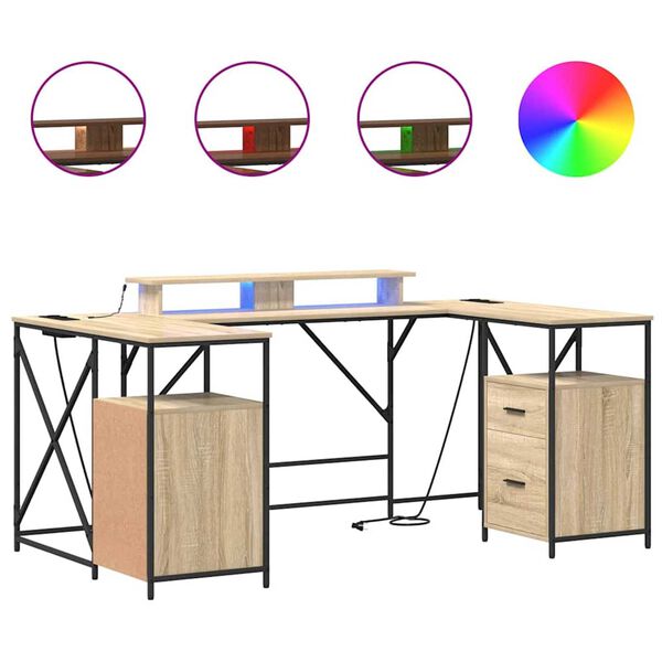 vidaXL Desk with Drawer Sonoma Oak 182 x 101 x 87.5 cm Engineered Wood