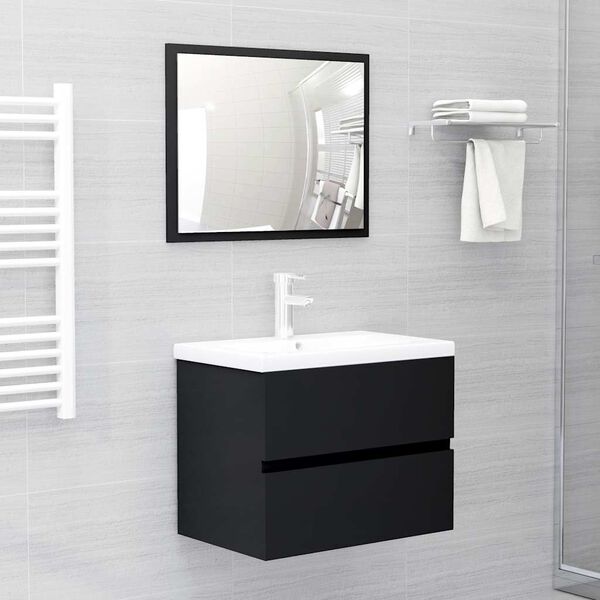vidaXL 2 Piece Bathroom Furniture Set Black Engineered Wood