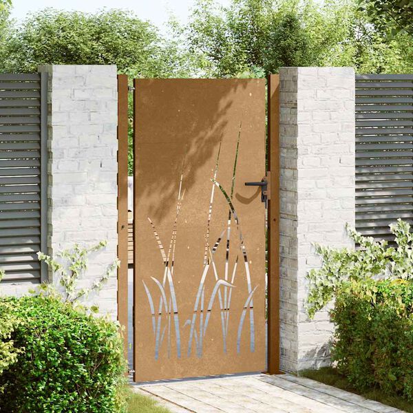 vidaXL Garden Gate 100x200 cm Corten Steel Grass Design