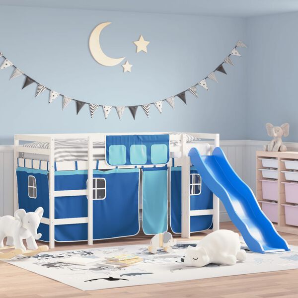 vidaXL Kids' Loft Bed with Curtains without Mattress Blue 80x200 cm