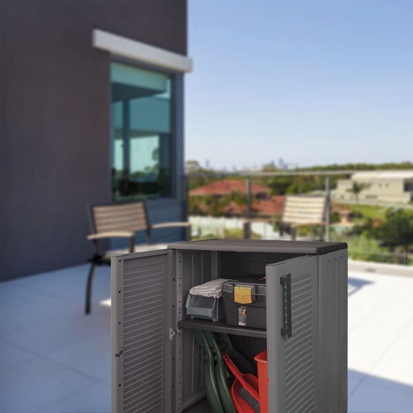 vidaXL Garden Storage Cabinet Grey and Black 68x37x84 cm PP