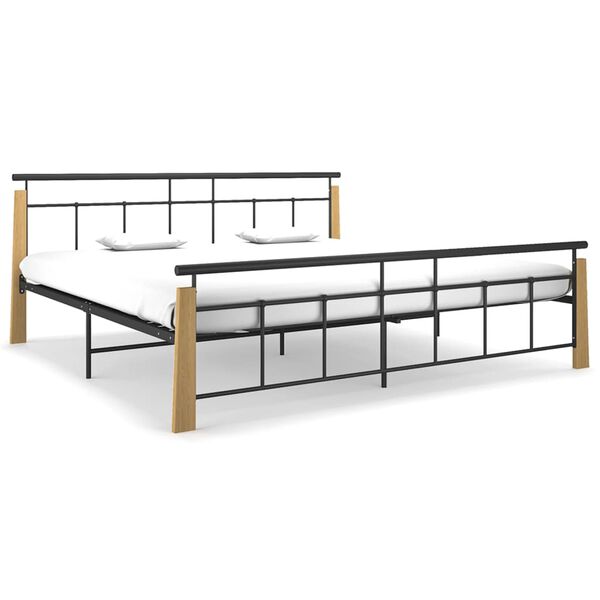 vidaXL Bed Frame without Mattress Metal and Solid Oak Wood 200x200 cm