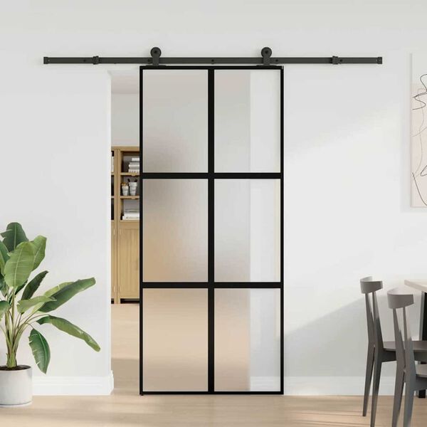vidaXL Sliding Door with Hardware Set 90x205 cm Tempered Glass&Aluminium