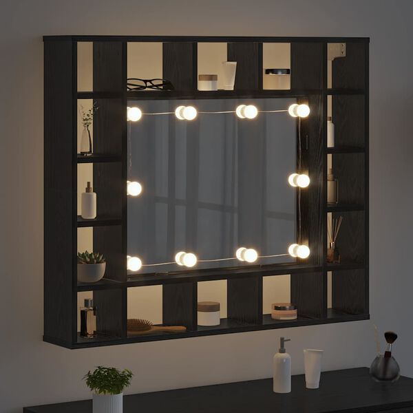 vidaXL Mirror Cabinet Black Oak 91 x 15 x 76.5 cm Engineered Wood
