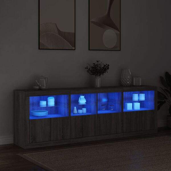 vidaXL Sideboard with LED Lights Grey Sonoma 202x37x67 cm