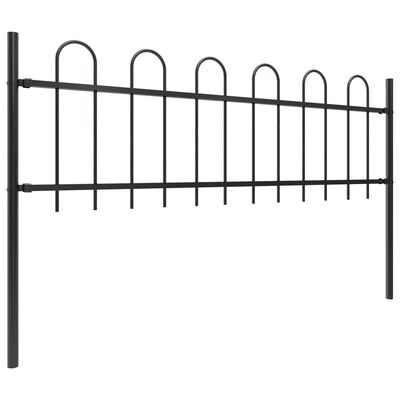 vidaXL Garden Fence with Hoop Top Steel 15.3x0.6 m Black