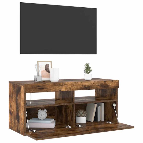 vidaXL TV Cabinet with LED Lights Smoked Oak 90x35x40 cm