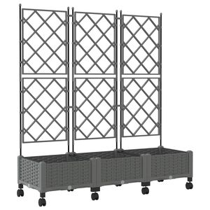 vidaXL Garden Planter with Trellis&Wheels 3 pcs Light Grey PP