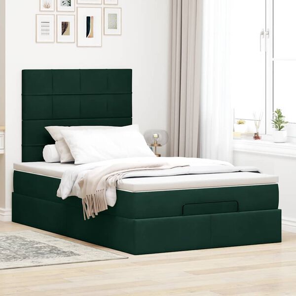 vidaXL Ottoman Bed with Mattresses Dark Green 120x200cm Velvet
