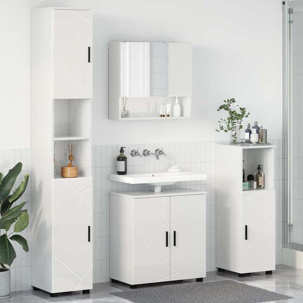 vidaXL Bathroom Furniture Set Wall-mounted 4 pcs High Gloss White