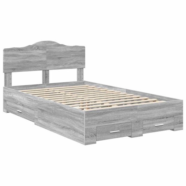 vidaXL Bed Frame with Drawer Grey Sonoma 135 x 190 cm Engineered Wood