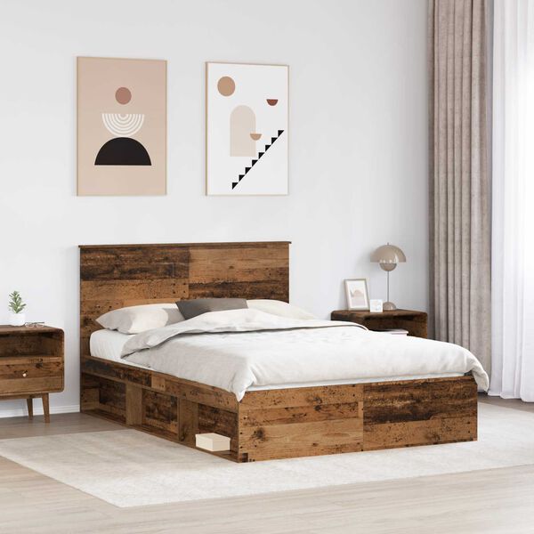 vidaXL Bed Frame with Headboard Old Wood 150 x 200 cm Solid Pine Wood