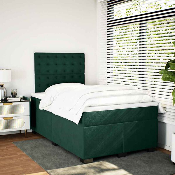 vidaXL Box Spring Bed with Mattress Dark Green 120x190 cm Small Double Velvet
