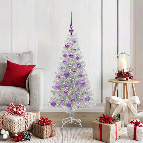 vidaXL Christmas Tree with 150 LEDs with Stand Silver 120 cm PET