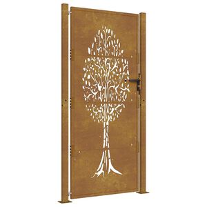 vidaXL Garden Gate 100x200 cm Corten Steel Tree Design