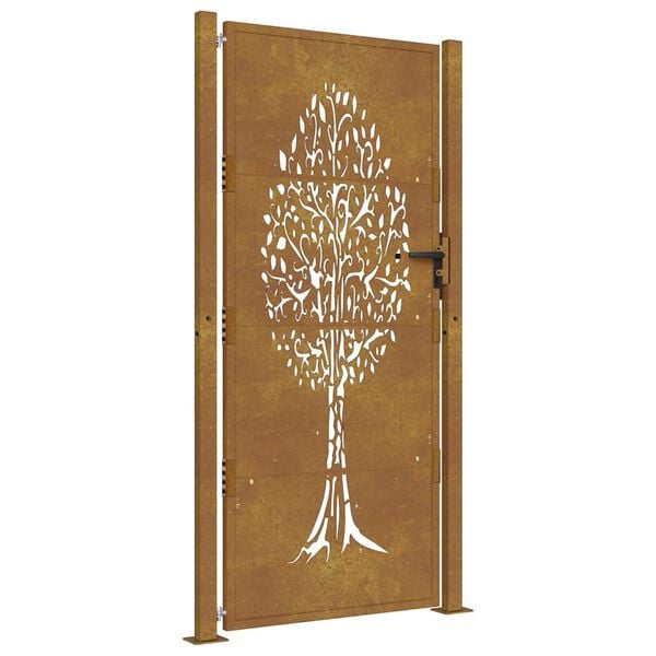 vidaXL Garden Gate 100x200 cm Corten Steel Tree Design