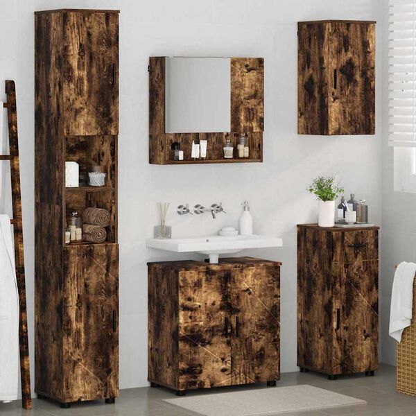 vidaXL Bathroom Furniture Set 5 pcs Smoked Oak Engineered wood & Metal