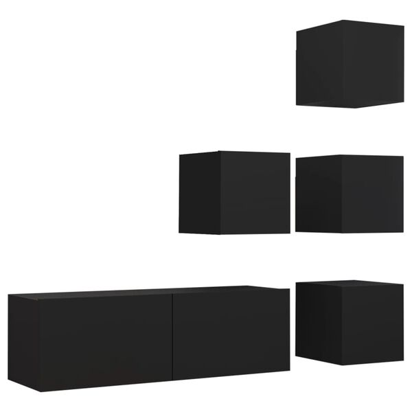 vidaXL 5 Piece TV Cabinet Set Black Engineered Wood