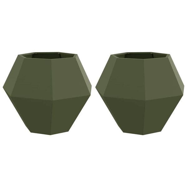 vidaXL Planter 2 pcs Olive Green 75 x 75 x 60 cm Steel